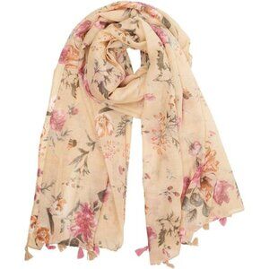 Large Boho Floral Scarf Shawl Wrap Lightweight Fringed Fall Winter Women Soft